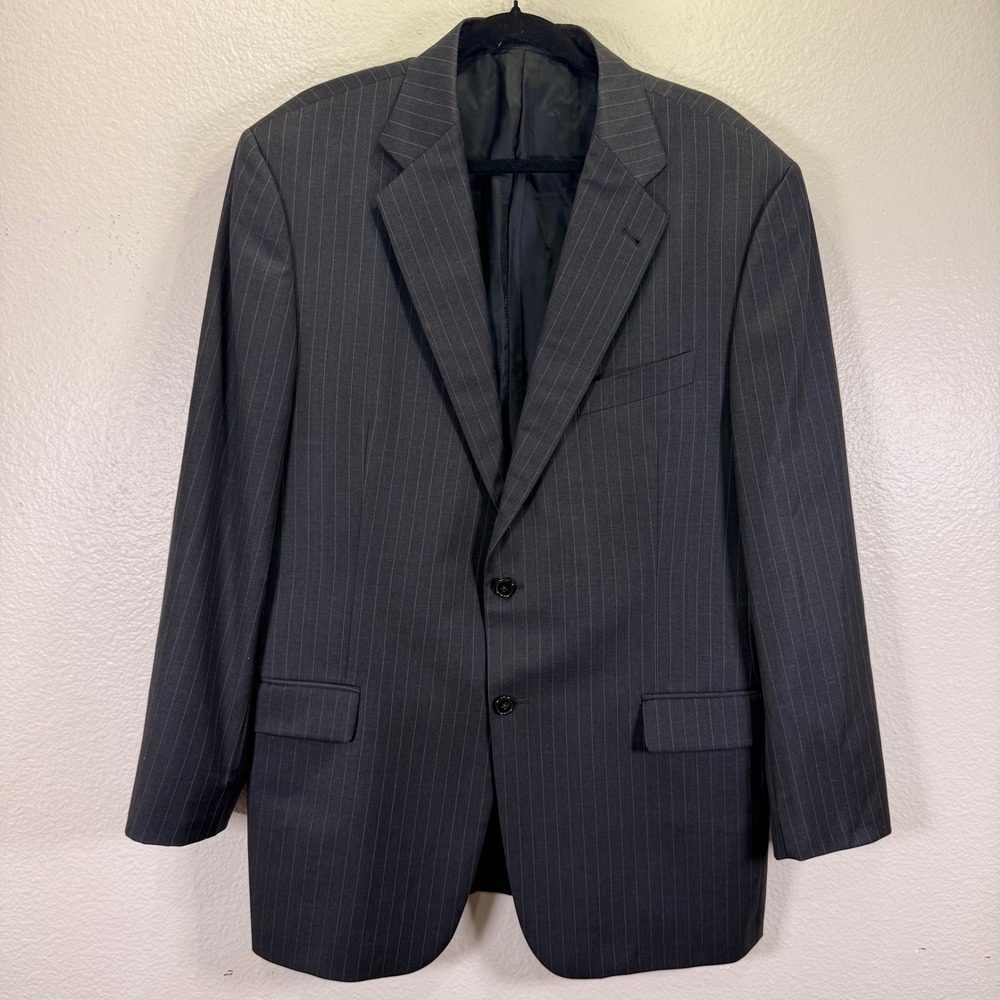 Joseph Abboud Blazer Mens 46R Charcoal Grey Classic Pinstripe Wool USA Jacket